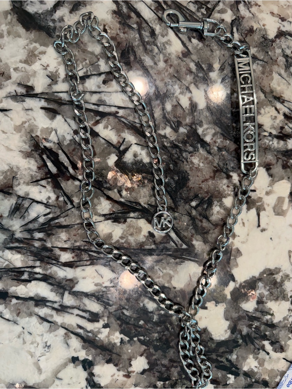 Michael Kors Silver-Tone Chain Necklace with MK Logo Bar
